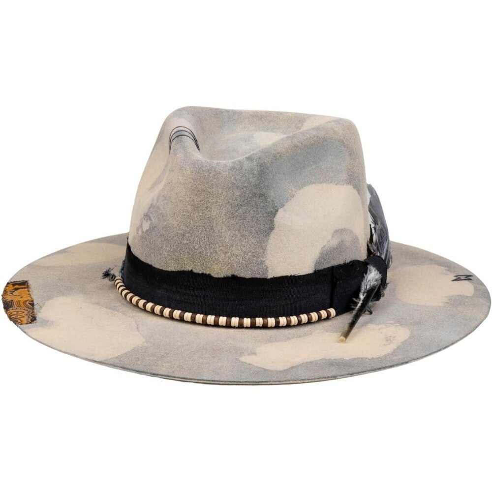 Unisex Cream Grey Western With Feather & Band Detail Classic Fedora Cowboy Hat